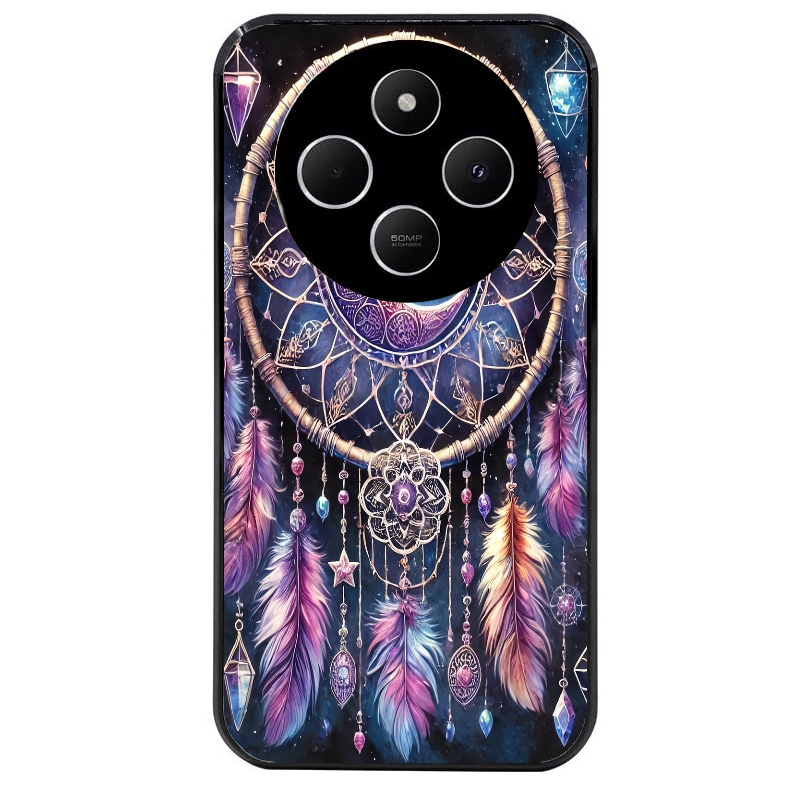 Coque noire taperso pour POCO C75 avec motif dreamcatcher et lune protection antichoc personnalisée