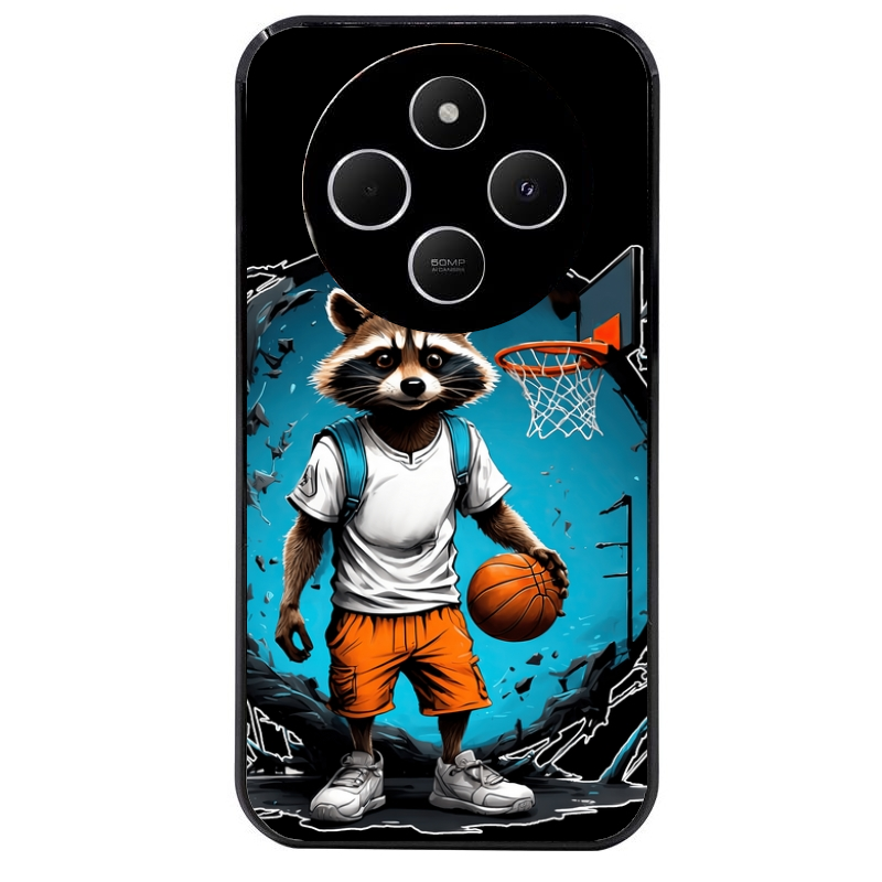 Coque noire taperso pour POCO C75 avec motif basket racoon protection antichoc personnalisée