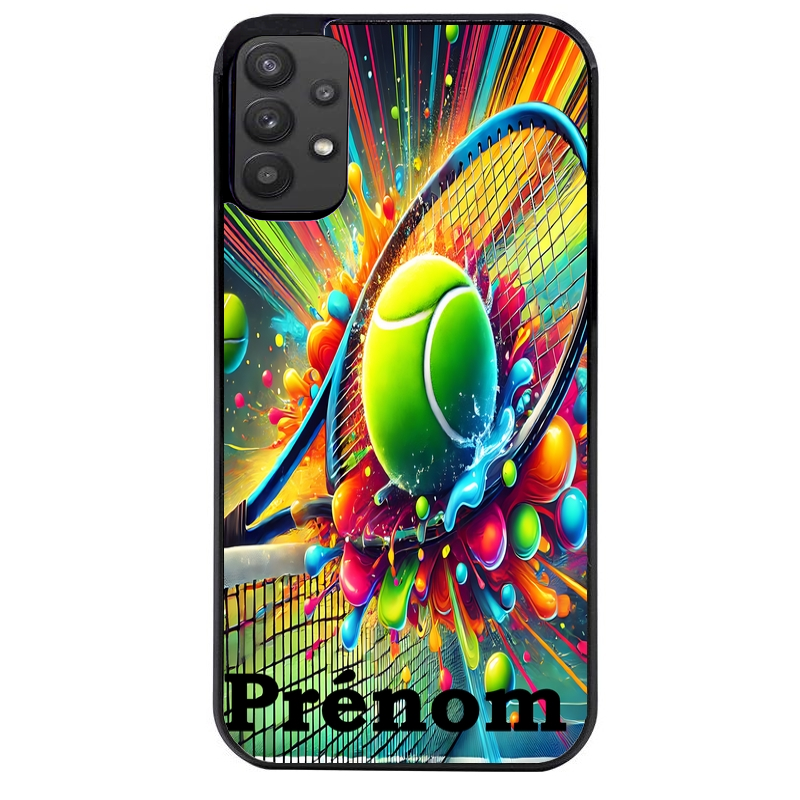 Coque noire taperso pour galaxy A22 A32 A52 A52S 4G 5G  avec motif tennis color personnalisee protection antichoc personnalisée