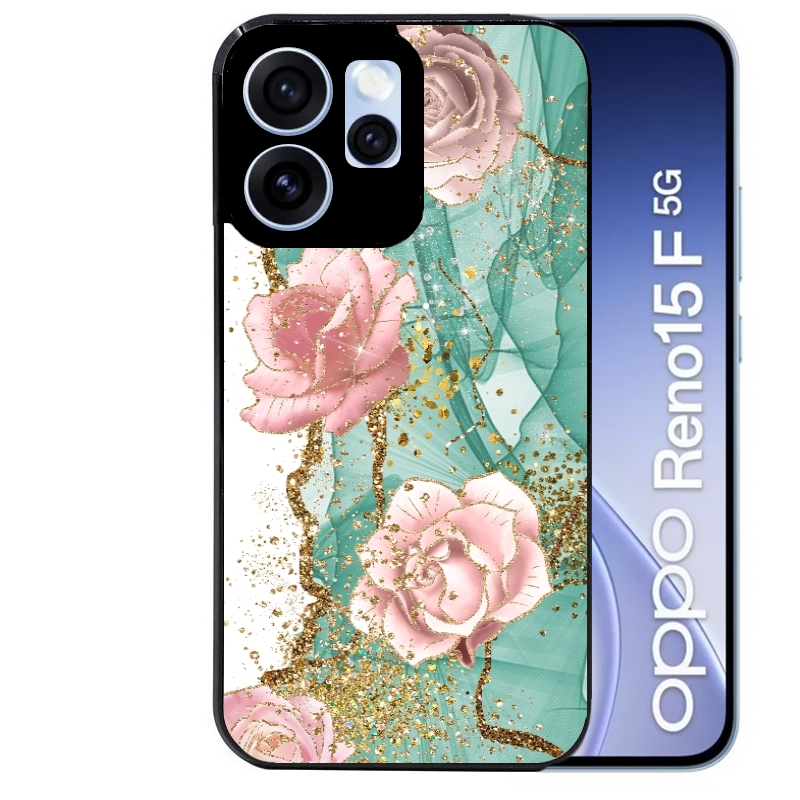 Coque noire taperso pour OPPO Reno 15 et F FS 5G avec motif marbre fleur turquoise protection antichoc personnalisée