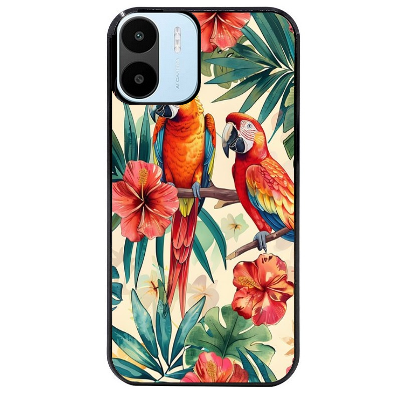 Coque noire taperso pour Redmi A1 et A2 avec motif perroquet et fleurs protection antichoc personnalisée