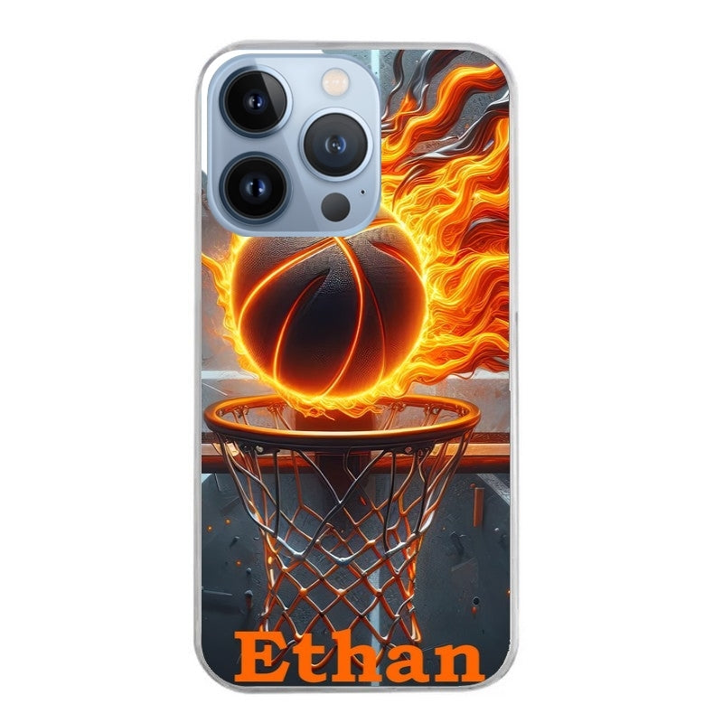 Coque taperso pour Iphone 13 et PRO MINI PRO MAX avec motif basket flamme personnalisee protection antichoc personnalisée