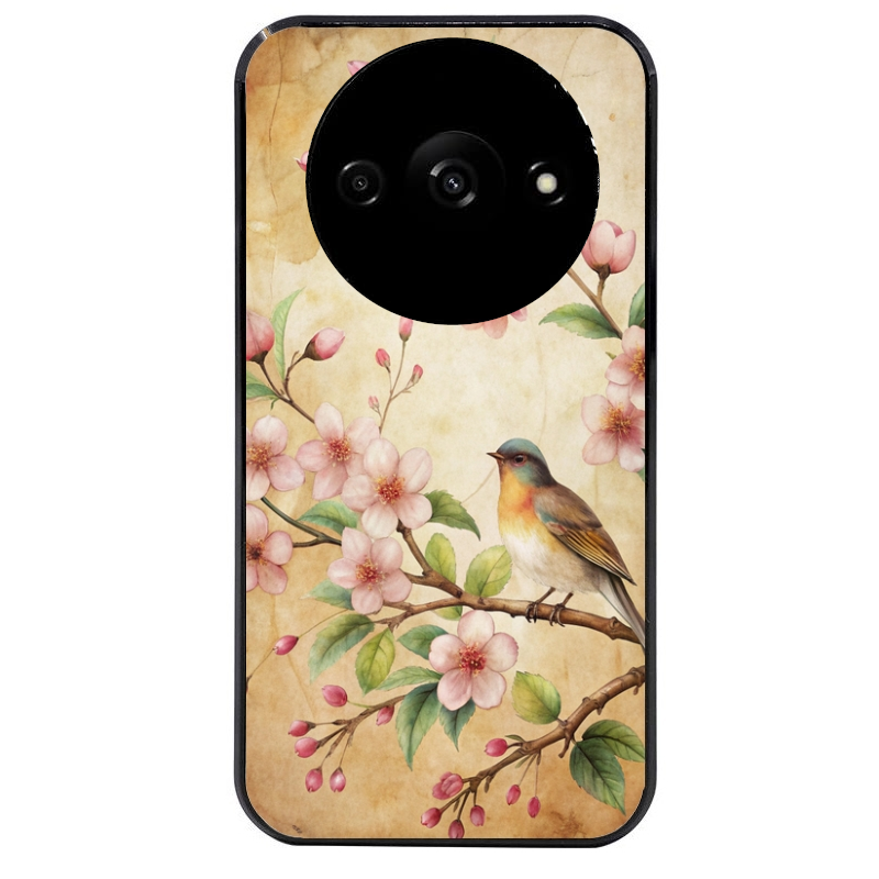Coque noire taperso pour Redmi A3 avec motif fleur et colibri protection antichoc personnalisée