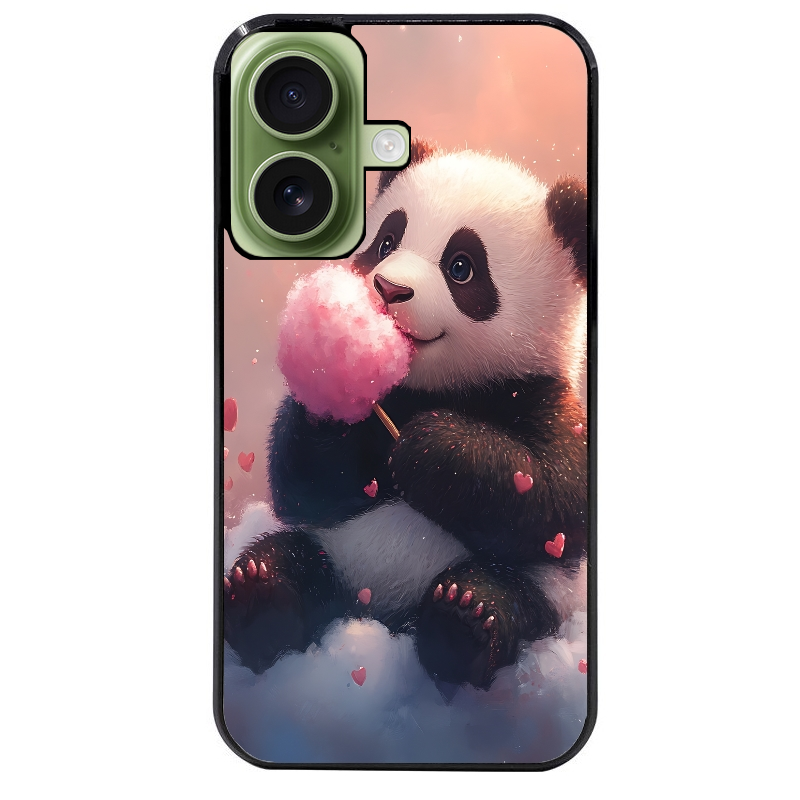 Coque noire taperso pour Iphone 16 16E PLUS MAX PRO avec motif panda bonbon protection antichoc personnalisée