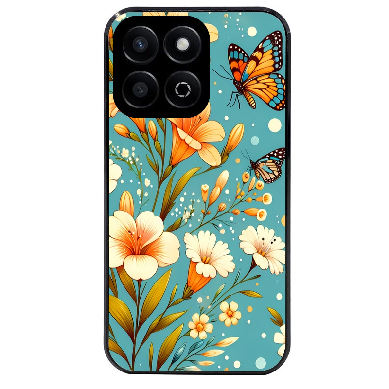 Coque noire taperso pour Honor X8 5G avec motif fleur orange protection antichoc personnalisée