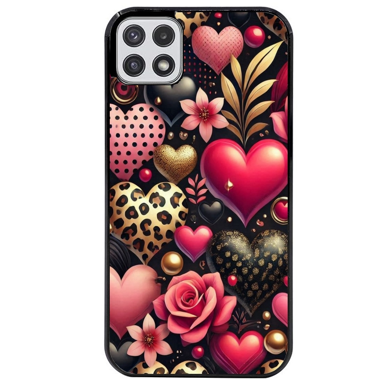 Coque noire taperso pour galaxy A22 A32 A52 A52S 4G 5G  avec motif coeur et leopard protection antichoc personnalisée