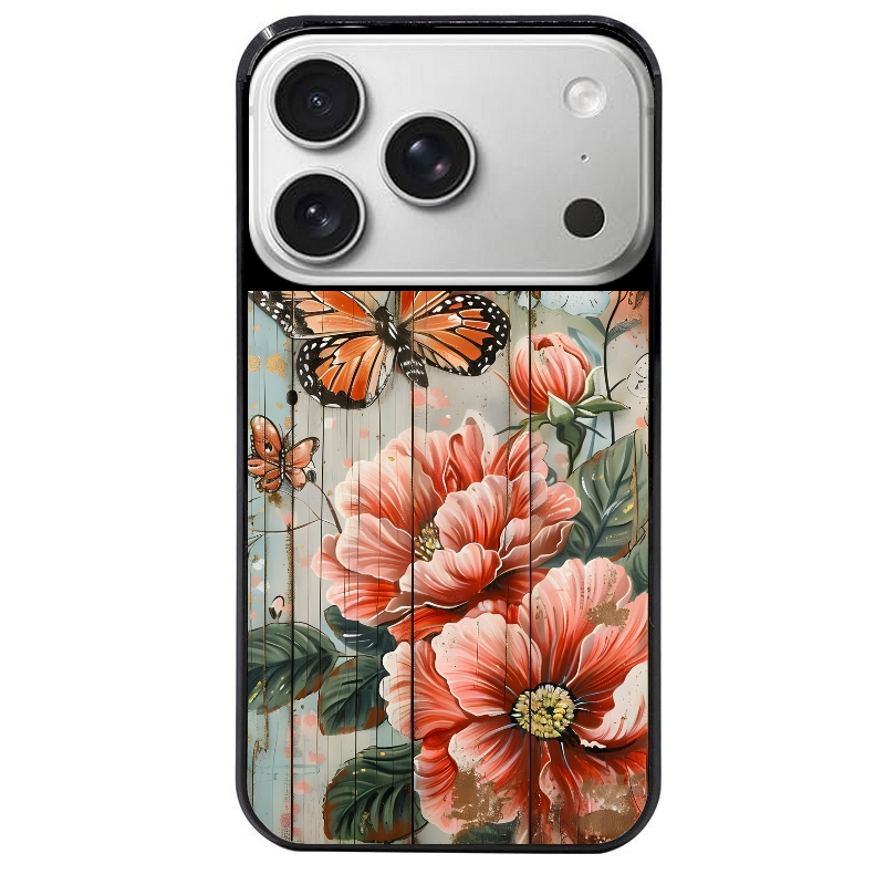 Coque noire taperso pour Iphone 17 17E AIR MAX PRO avec motif bois et papillon 3 protection antichoc personnalisée