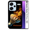 Coque noire taperso pour Redmi Note 13 PRO PLUS 5G avec motif badminton flamme personnalise protection antichoc personnalisée