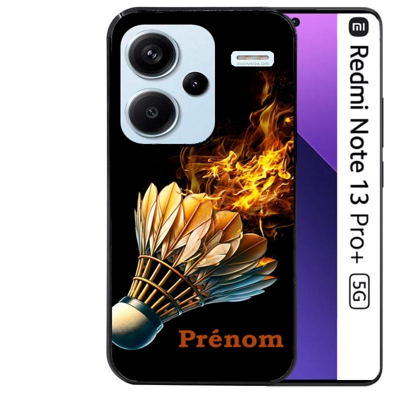 Coque noire taperso pour Redmi Note 13 PRO PLUS 5G avec motif badminton flamme personnalise protection antichoc personnalisée