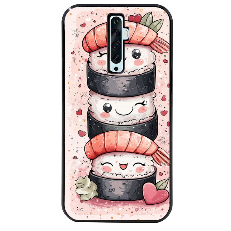Coque noire taperso pour OPPO Reno 2 et 2Z avec motif sushi kawai anime protection antichoc personnalisée