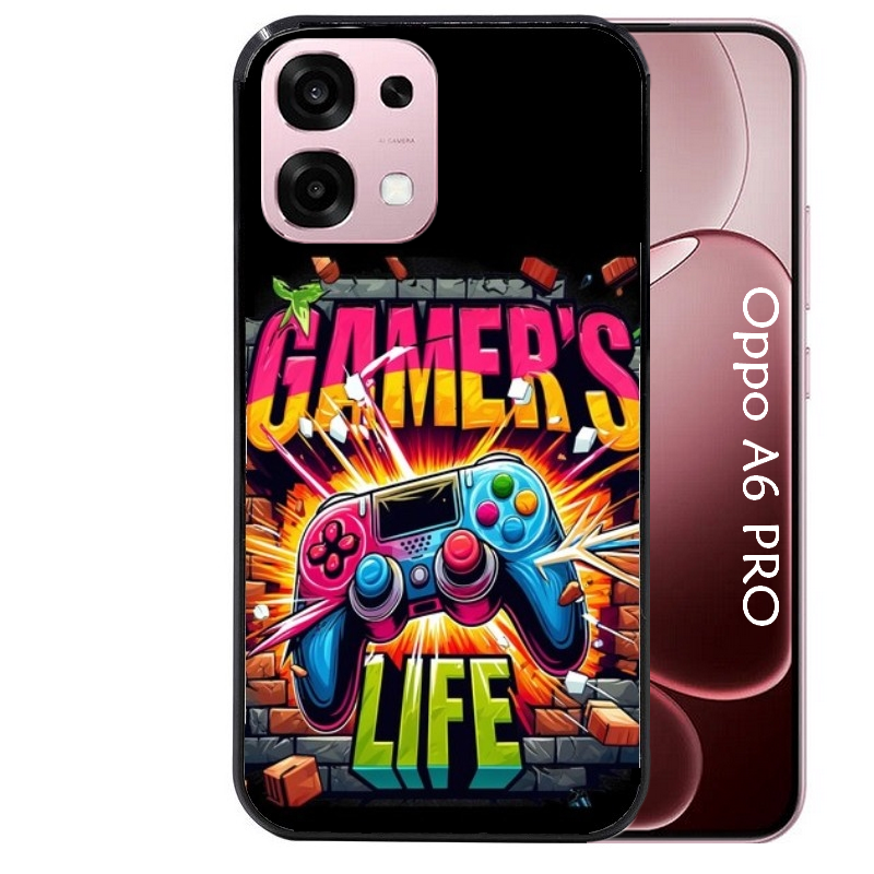 Coque noire taperso pour OPPO A6 PRO 4G et 5G avec motif gamer life protection antichoc personnalisée
