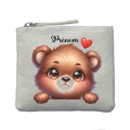 Porte monnaie personnalisé ourson coeur ivoire en feutrine en feutrine ivoire