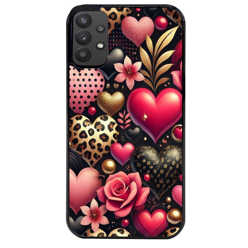 Coque noire taperso pour galaxy A22 A32 A52 A52S 4G 5G  avec motif coeur et leopard protection antichoc personnalisée