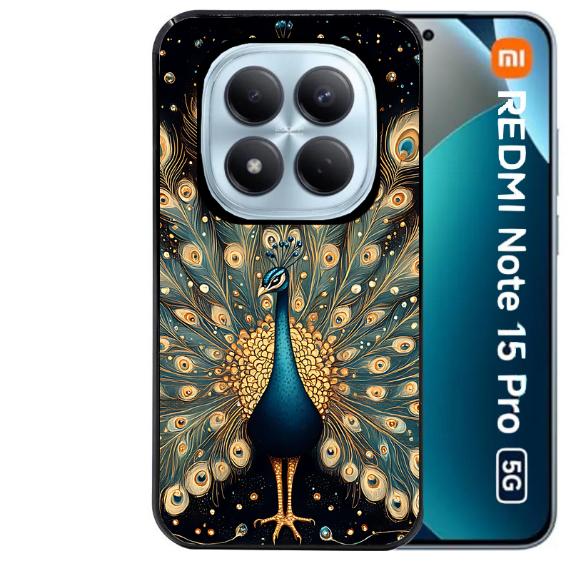 Coque noire taperso pour Redmi Note 15 et PRO PLUS 4G 5G avec motif paon mandala protection antichoc personnalisée