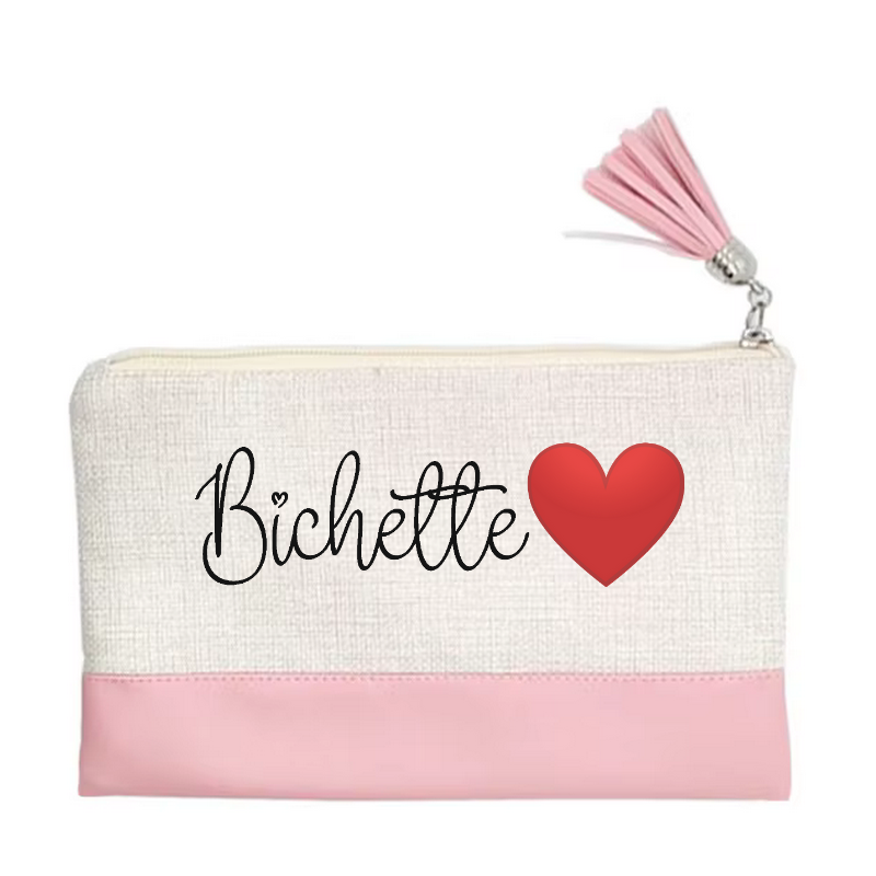 Pochette motif bichette et cœur en toile et simili cuir