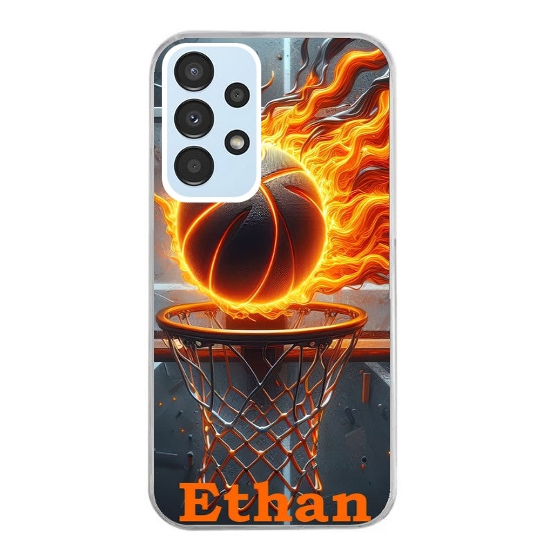 Coque taperso pour Galaxy A13 4G et 5G A23 A53 avec motif basket flamme personnalisee protection antichoc personnalisée