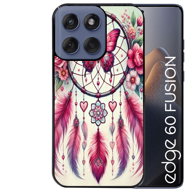 Coque noire taperso pour Moto Edge 60 et Neo Fusion Pro avec motif dreamcatcher et papillon protection antichoc personnalisée