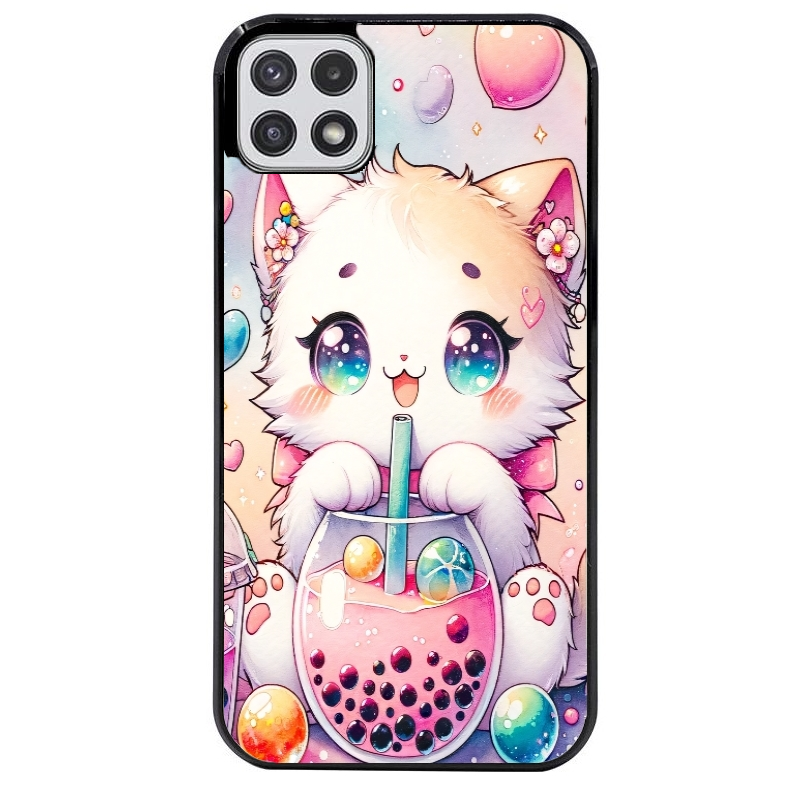 Coque noire taperso pour galaxy A22 A32 A52 A52S 4G 5G  avec motif chat bubble style manga protection antichoc personnalisée