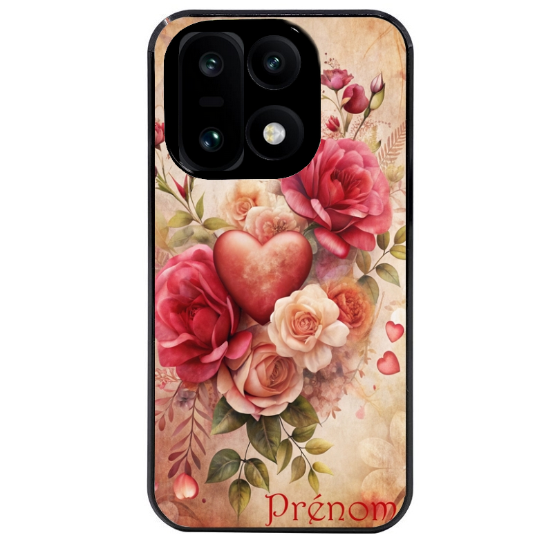 Coque noire taperso pour OnePlus 15 avec motif coeur et fleur personnalisee protection antichoc personnalisée