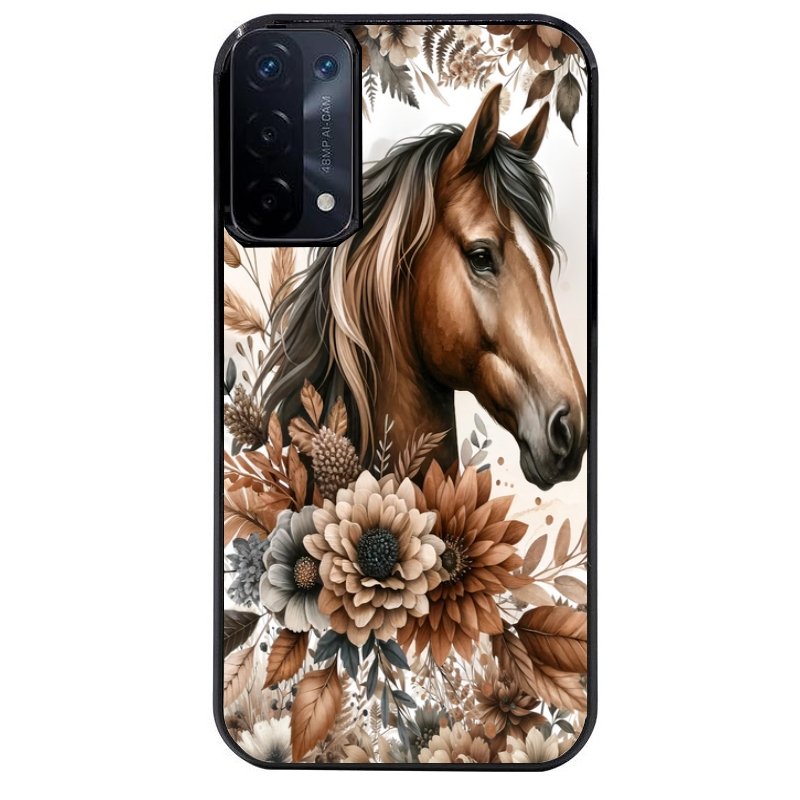 Coque noire taperso pour OPPO A54 et A74 5G avec motif cheval automne protection antichoc personnalisée