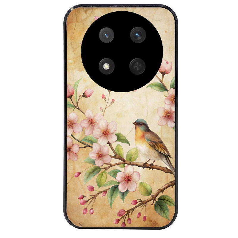 Coque noire taperso pour Magic 7 LITE et PRO avec motif fleur et colibri protection antichoc personnalisée