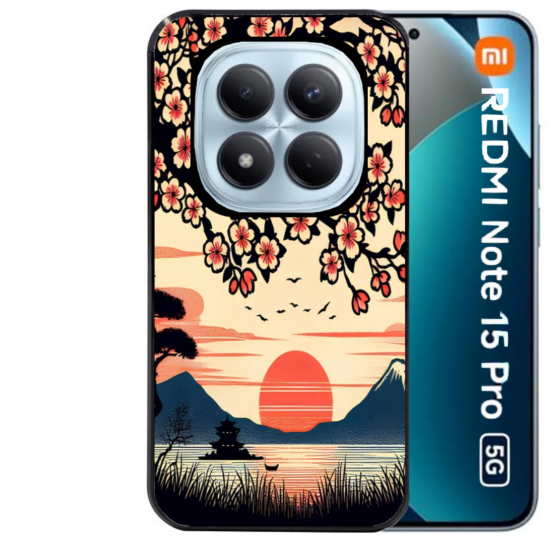 Coque noire taperso pour Redmi Note 15 et PRO PLUS 4G 5G avec motif japan cerisier protection antichoc personnalisée