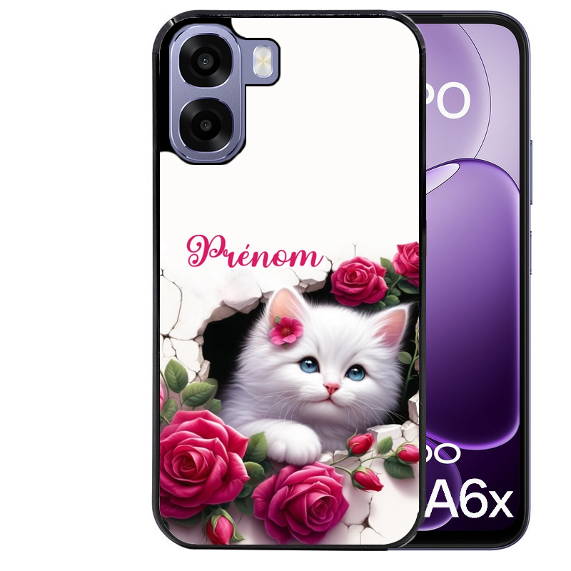 Coque noire taperso pour OPPO A6 A6X 4G et 5G avec motif chat fleurs personnalisee protection antichoc personnalisée