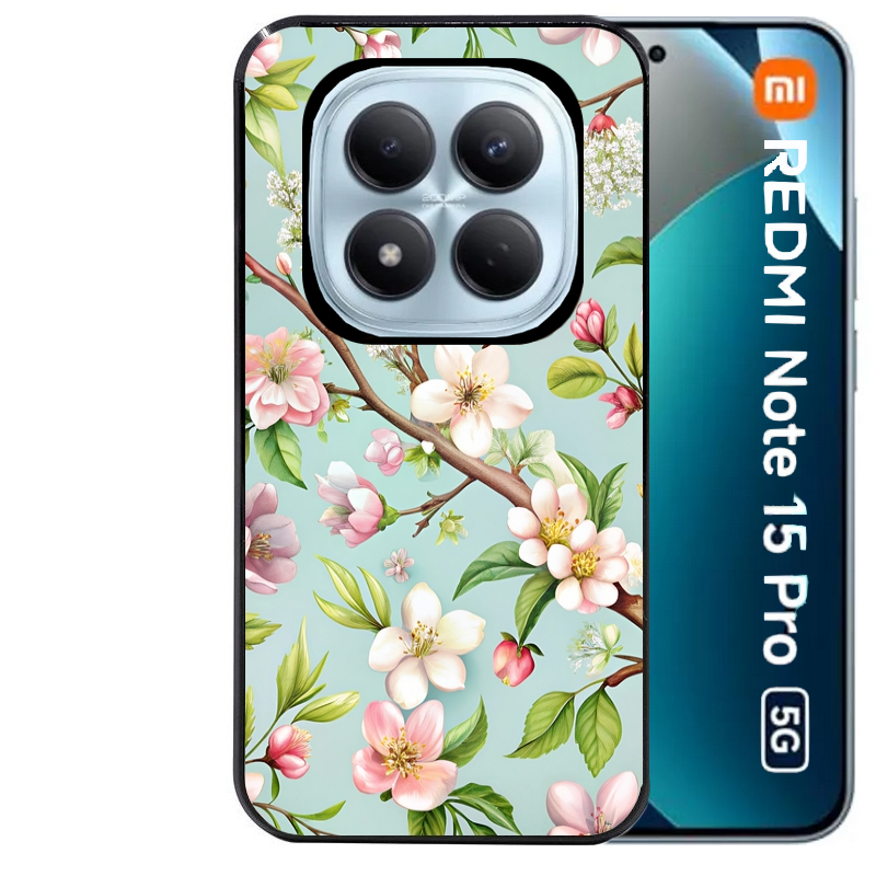 Coque noire taperso pour Redmi Note 15 et PRO PLUS 4G 5G avec motif fleur de printemps protection antichoc personnalisée