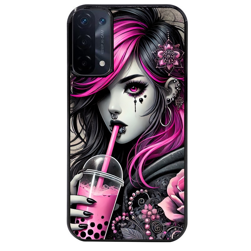 Coque noire taperso pour OPPO A54 et A74 5G avec motif anime et gothic boba protection antichoc personnalisée
