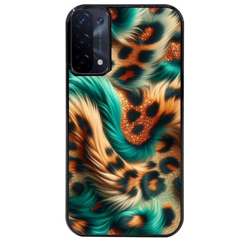 Coque noire taperso pour OPPO A54 et A74 5G avec motif effet fourrure leopard 3 protection antichoc personnalisée