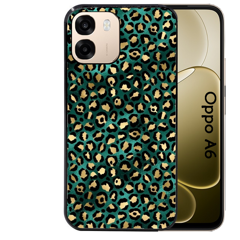 Coque noire taperso pour OPPO A6 A6X 4G et 5G avec motif leopard vert protection antichoc personnalisée