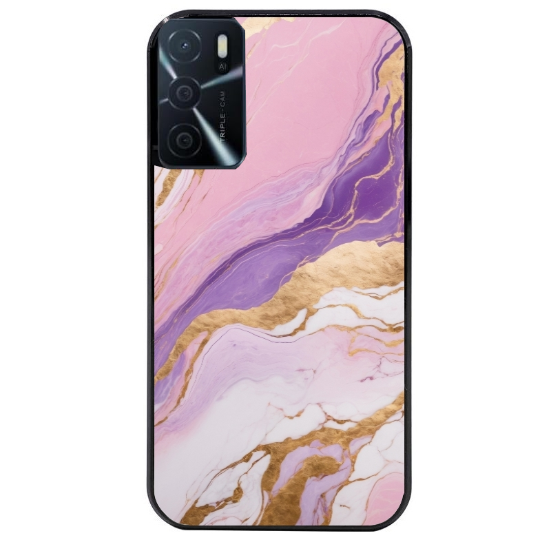 Coque noire taperso pour OPPO A16 et A16S avec motif marbre violet protection antichoc personnalisée