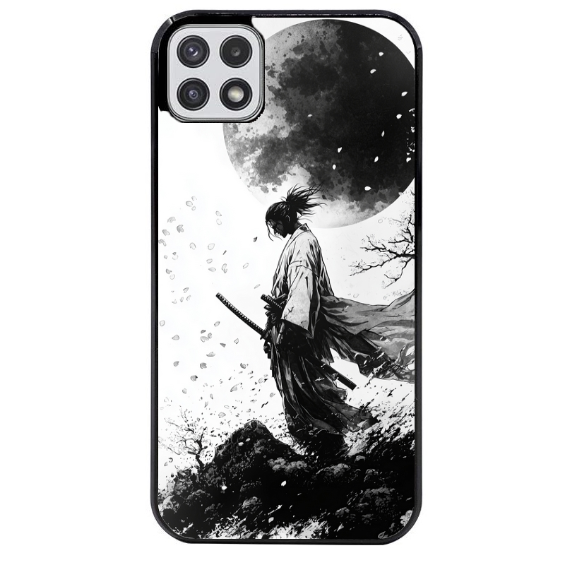 Coque noire taperso pour galaxy A22 A32 A52 A52S 4G 5G  avec motif samourai et lune protection antichoc personnalisée