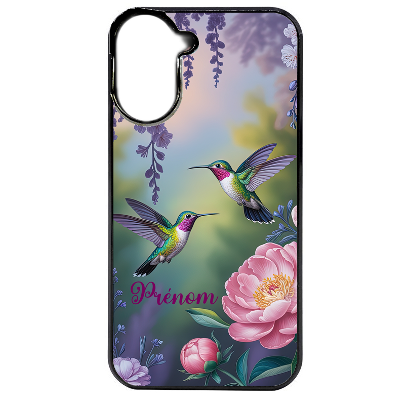 Coque noire taperso pour POCO C71 4G avec motif colibri couple personnalise protection antichoc personnalisée