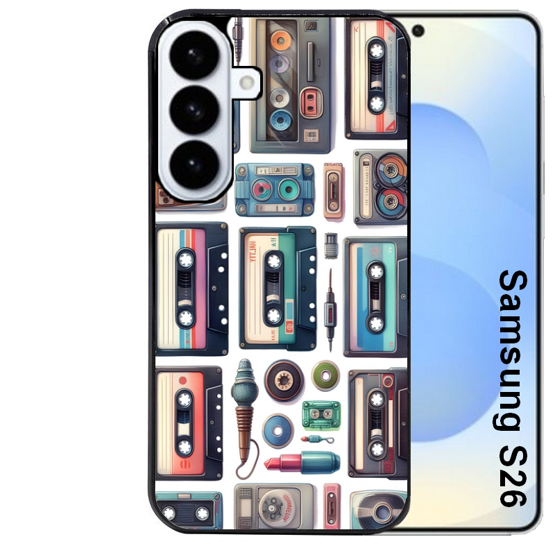 Coque noire taperso pour galaxy S26 et PLUS ULTRA FE avec motif cassette multi protection antichoc personnalisée