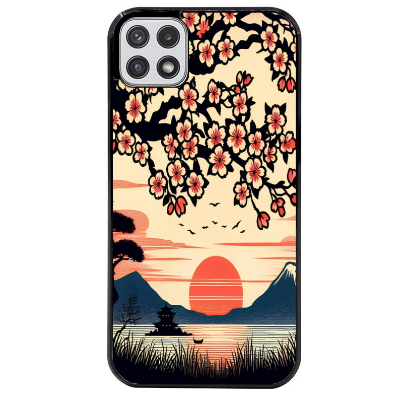 Coque noire taperso pour galaxy A22 A32 A52 A52S 4G 5G  avec motif japan cerisier protection antichoc personnalisée