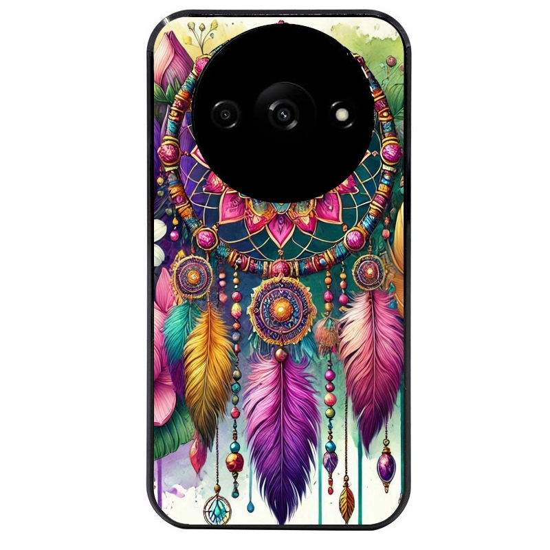 Coque noire taperso pour Redmi A3 avec motif dreamcatcher et mandala protection antichoc personnalisée