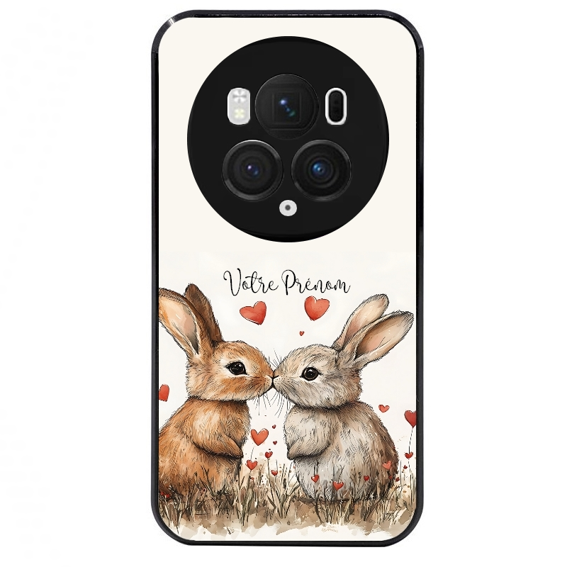 Coque noire taperso pour Magic 5 6 LITE et PRO avec motif lapin coeur avec prenom protection antichoc personnalisée