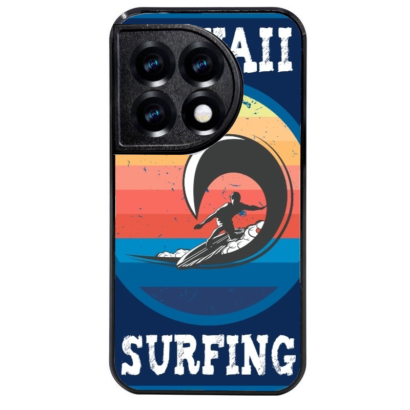 Coque noire taperso pour OnePlus 11 et 12 avec motif hawaii et surf protection antichoc personnalisée
