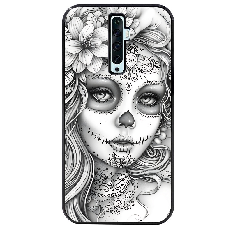 Coque noire taperso pour OPPO Reno 2 et 2Z avec motif mort calavera tatoo protection antichoc personnalisée