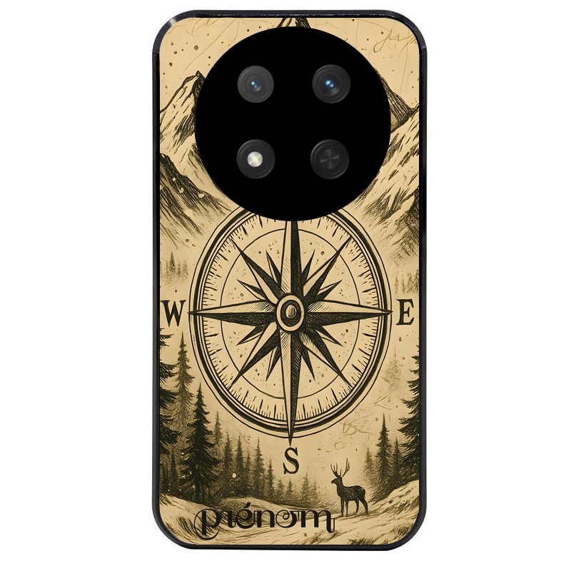 Coque noire taperso pour Magic 7 LITE et PRO avec motif voyage et boussole protection antichoc personnalisée