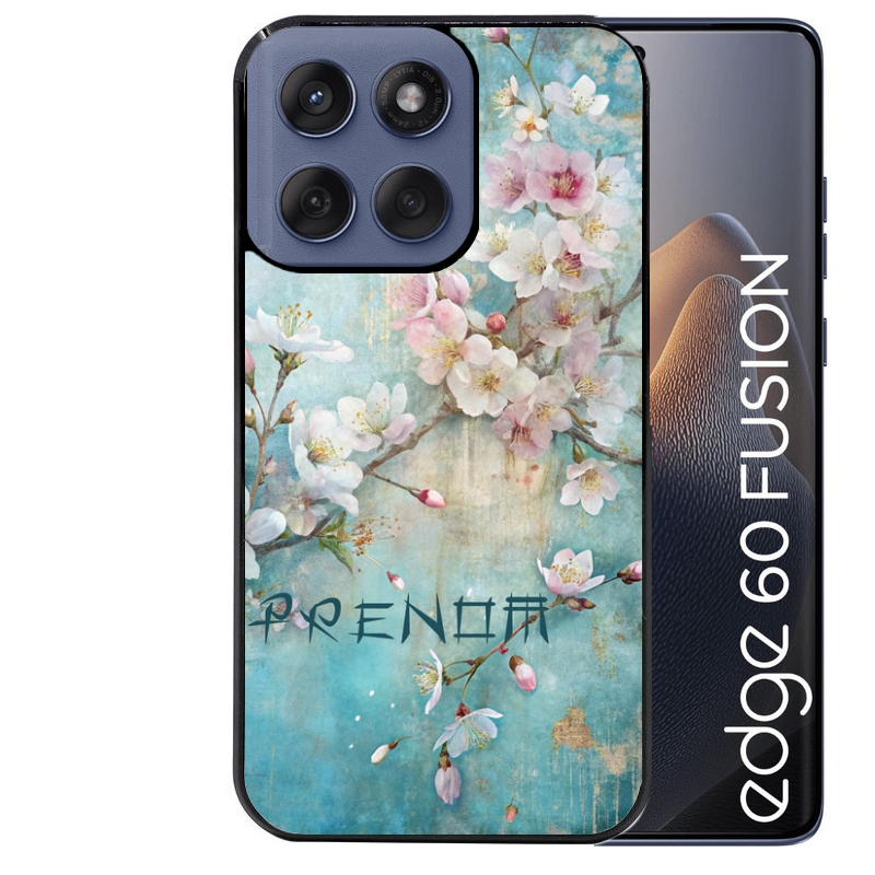 Coque noire taperso pour Moto Edge 60 et Neo Fusion Pro avec motif fleur sakura personnalisee protection antichoc personnalisée