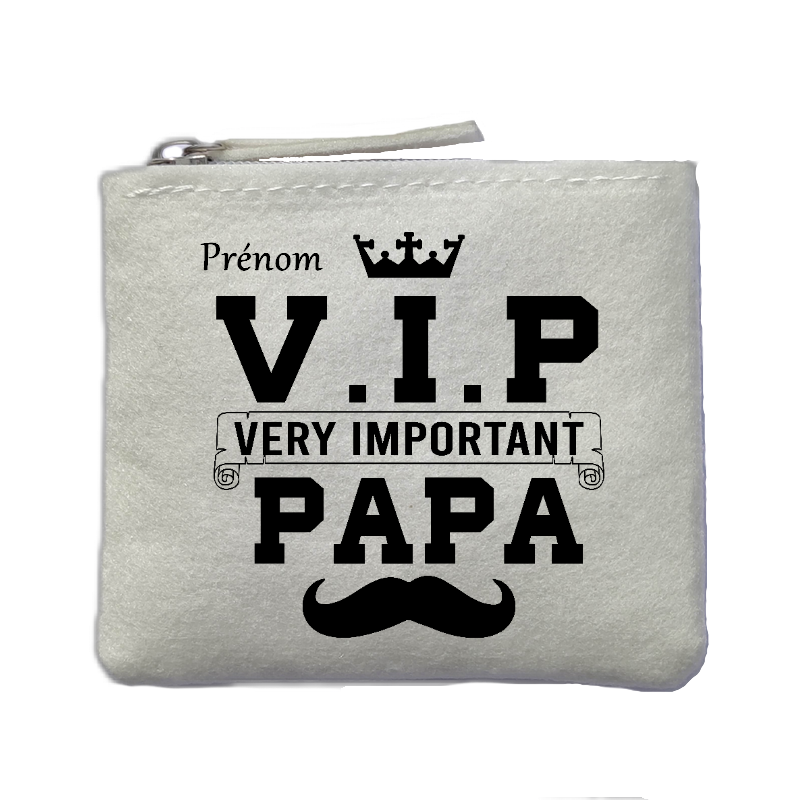 Porte monnaie personnalisé papa VIP ivoire en feutrine en feutrine ivoire