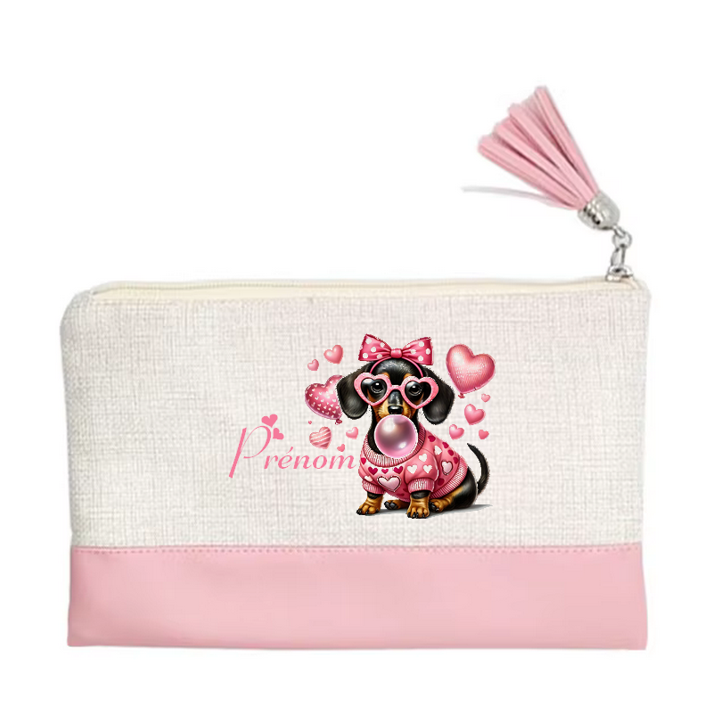 Pochette personnalisée motif chien bubble en toile et simili cuir personnalisée