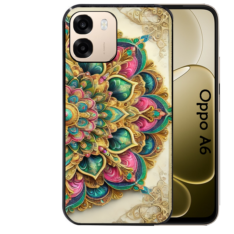 Coque noire taperso pour OPPO A6 A6X 4G et 5G avec motif mandala 3 protection antichoc personnalisée