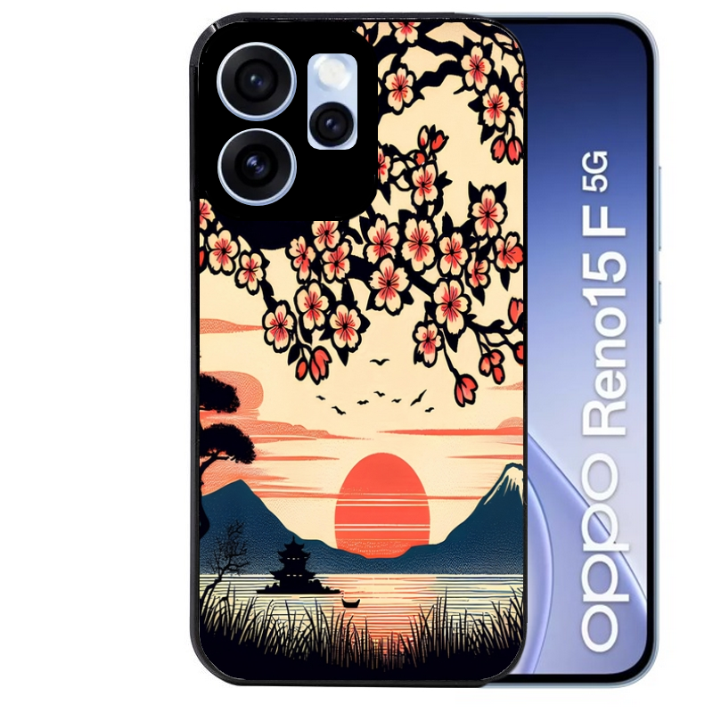 Coque noire taperso pour OPPO Reno 15 et F FS 5G avec motif japan cerisier protection antichoc personnalisée