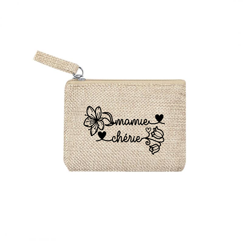 Pochette personnalisée motif mamie cherie en toile et simili cuir personnalisée