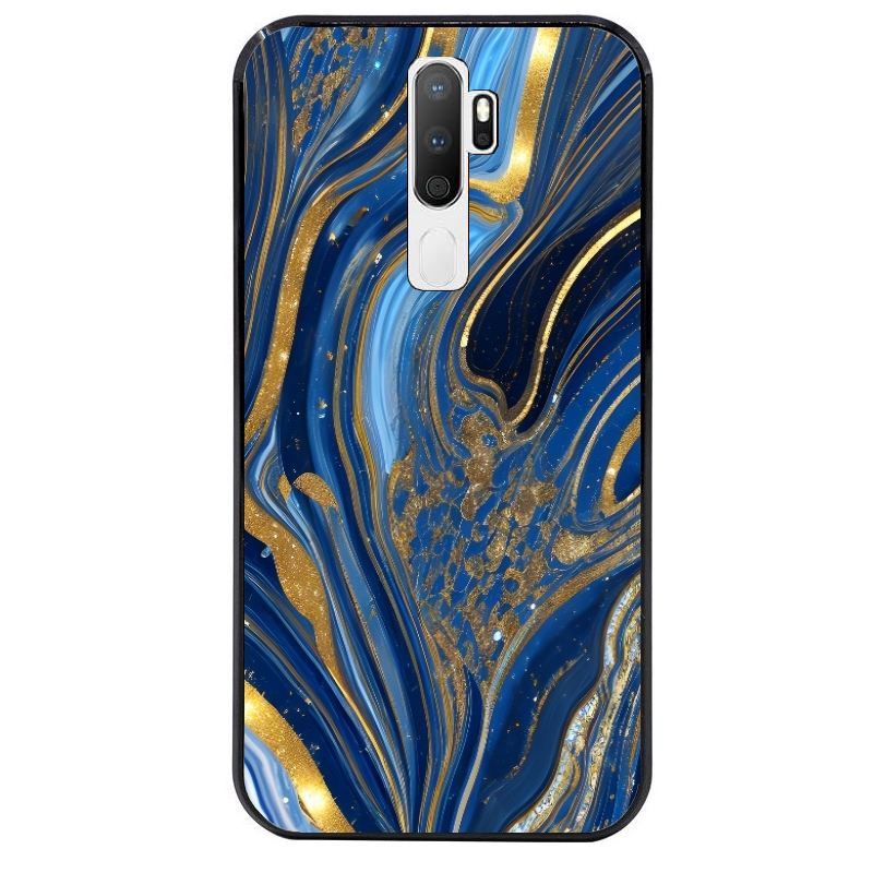 Coque noire taperso pour OPPO A5 A9 2020 avec motif marbre bleu agathe protection antichoc personnalisée