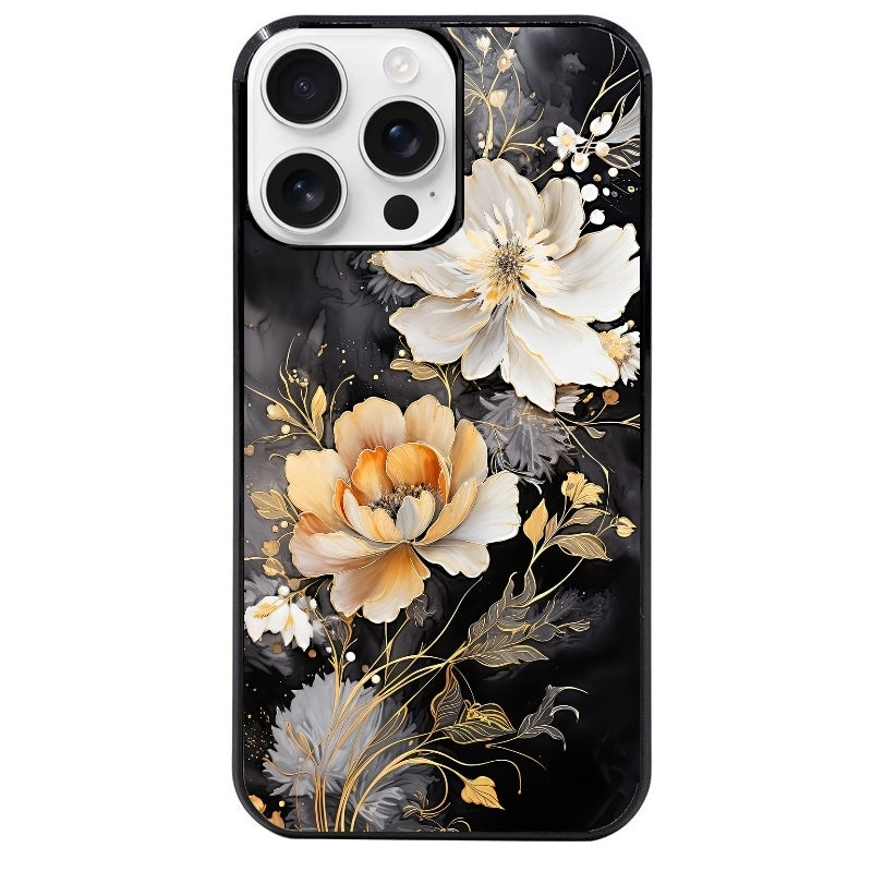 Coque noire taperso pour Iphone 16 16E PLUS MAX PRO avec motif fleur blanche protection antichoc personnalisée