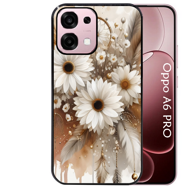 Coque noire taperso pour OPPO A6 PRO 4G et 5G avec motif dreamcatcher marguerite protection antichoc personnalisée